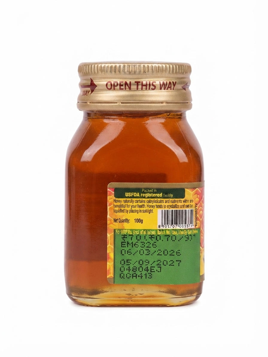 Dabur Honey – 100% Pure Honey, Natural Sweetener, Rich Taste, Vegetarian, Glass Jar, Classic Honey for Daily Use