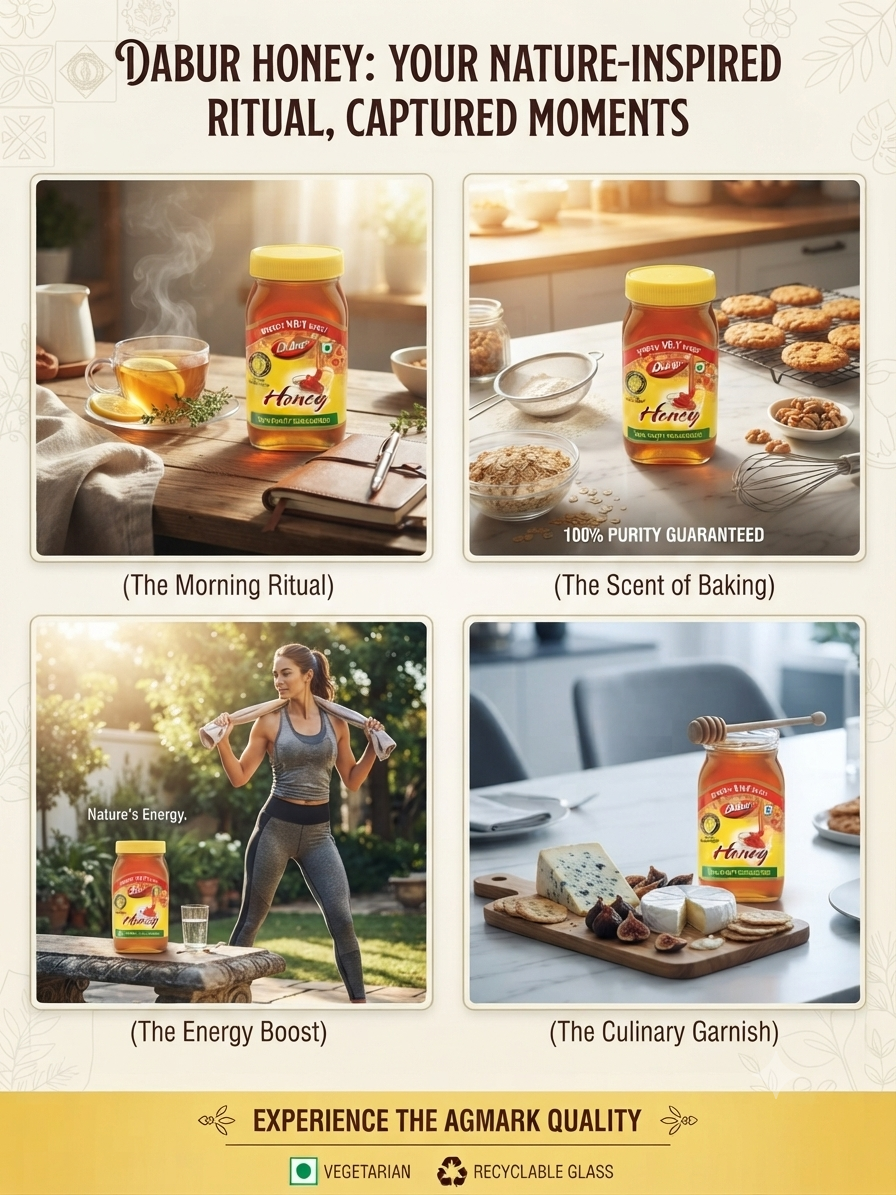 Dabur Honey – 100% Pure Honey, Natural Sweetener, Rich Taste, Vegetarian, Glass Jar, Classic Honey for Daily Use
