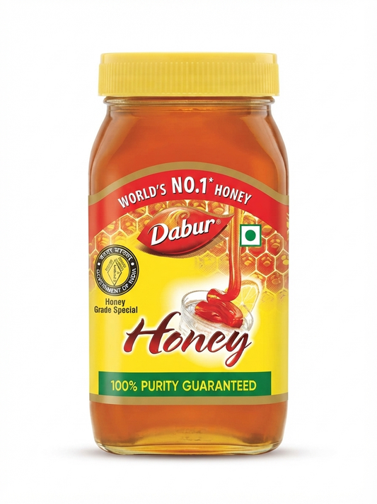 Dabur Honey – 100% Pure Honey, Natural Sweetener, Rich Taste, Vegetarian, Glass Jar, Classic Honey for Daily Use
