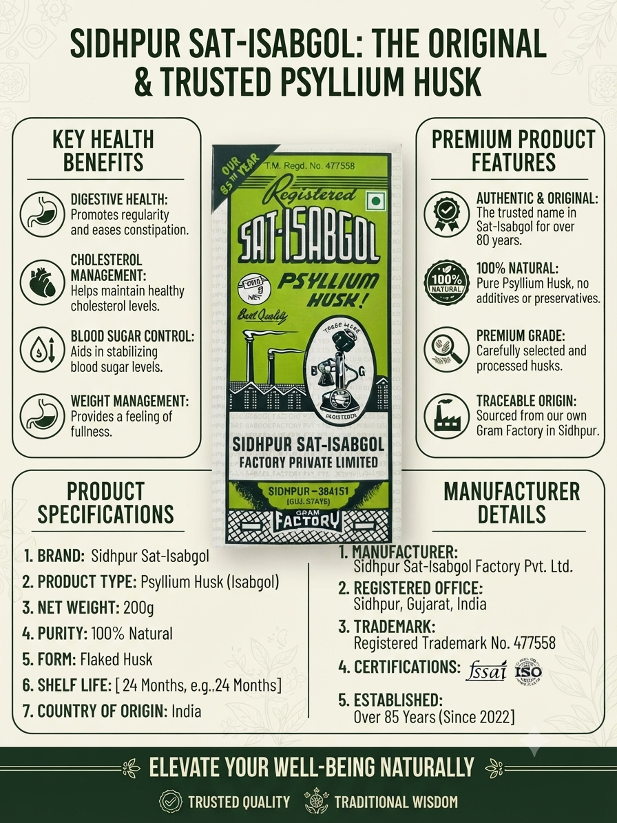 Sidhpur Sat-Isabgol Psyllium Husk (Isabgol), Natural Psyllium Husk for Daily Dietary Use, 200g