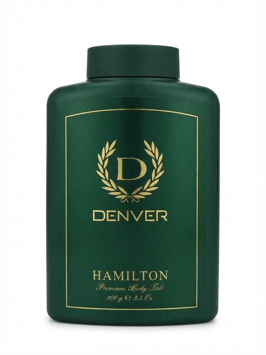 Denver Hamilton Premium Body Talc, Fragranced Talcum Powder for Men, Long-Lasting Freshness, Odor Control, Fine Silky Texture, 100g