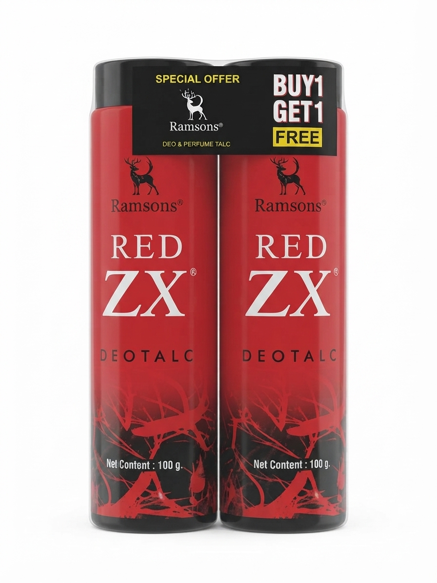 Ramsons Red ZX Deotalc Powder, Deodorant Talc for Men, Long-Lasting Fragrance & Odor Protection, Twin Pack 2 × 100g