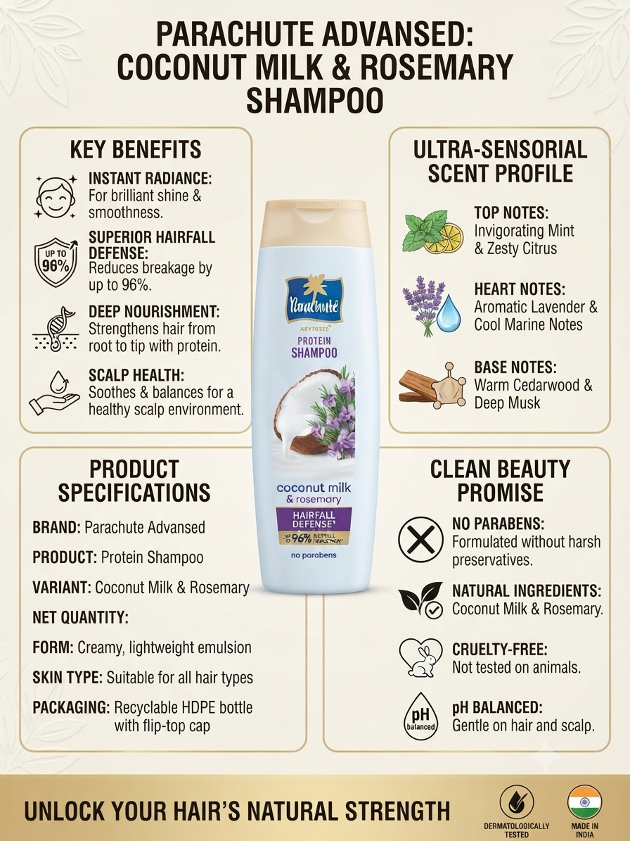 Parachute Advanced Protein Shampoo with Coconut Milk & Amla, For Soft & Shiny Hair, Protein-Enriched Hair Care Shampoo