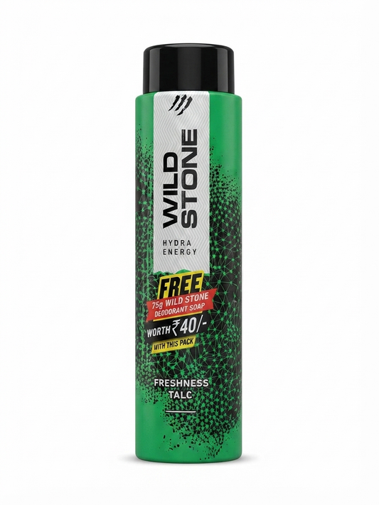 Wild Stone Hydra Energy Talc for Men, Freshness Talcum Powder with Refreshing Fragrance, Body Talc for Daily Grooming