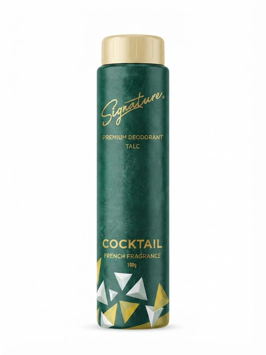 Signature Cocktail Premium Deodorant Talc 100g, Fresh Fragrance Body Powder for Men & Women, Long-Lasting Freshness, Sweat & Moisture Absorbing Talc, Fine Powder with Dispenser Cap