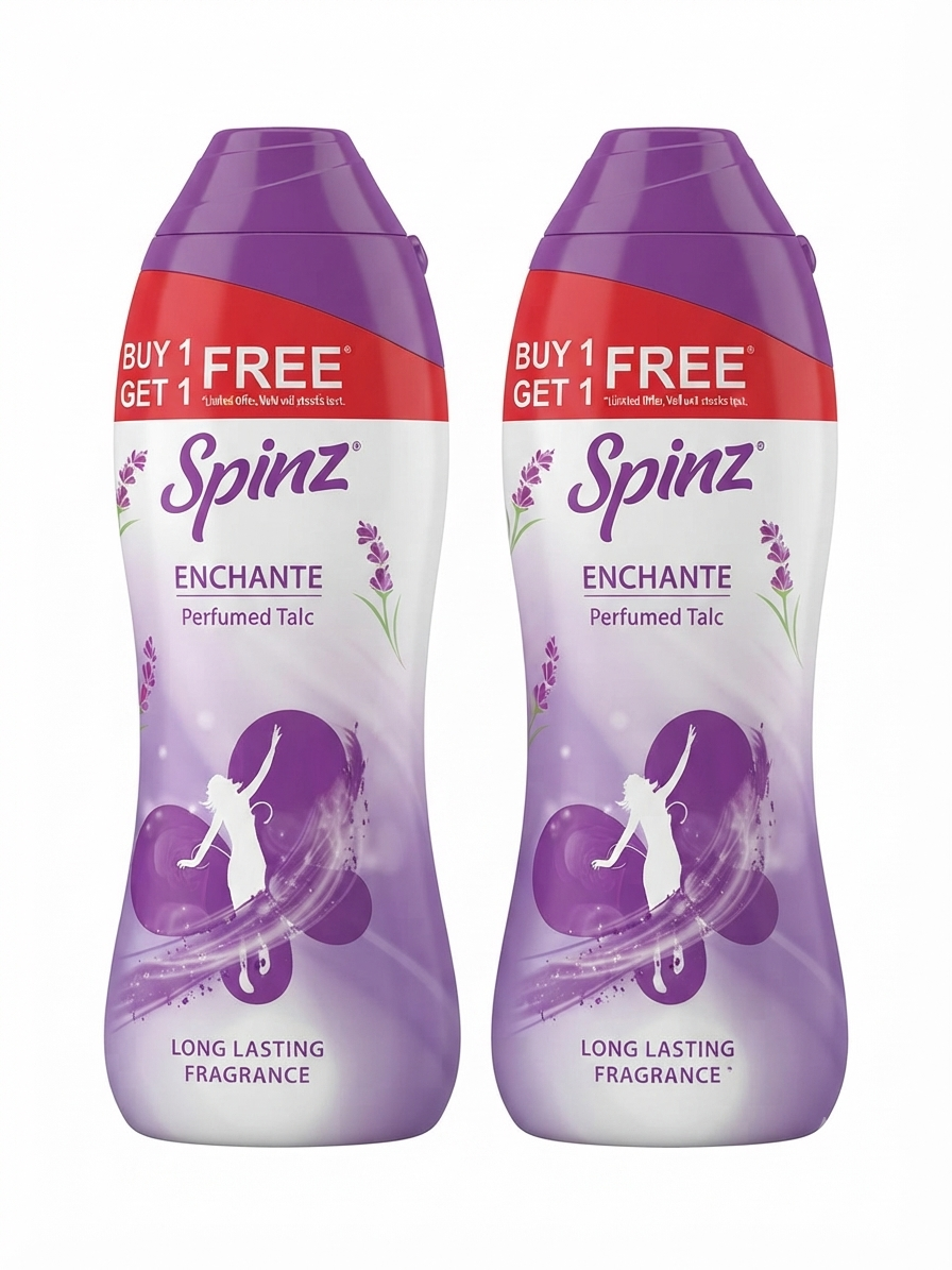 SPINZ Enchante Perfumed Talc 100g, Long-Lasting Fragrance Body Powder, Fine Powder for Men & Women, Moisture & Sweat Absorbing Talc, Skin-Friendly Daily Body Powder, Buy 1 Get 1 Free
