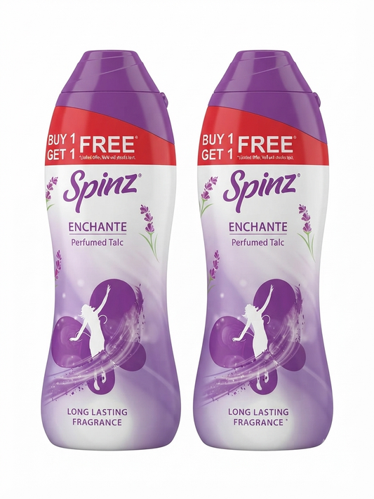 SPINZ Enchante Perfumed Talc 100g, Long-Lasting Fragrance Body Powder, Fine Powder for Men & Women, Moisture & Sweat Absorbing Talc, Skin-Friendly Daily Body Powder, Buy 1 Get 1 Free