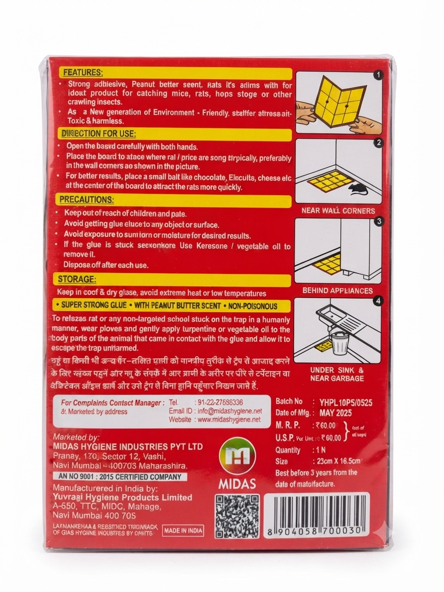LAXMAN REKHAA Mouse & Rat Glue Traps, Strong Sticky Glue Boards with Peanut Butter Scent, Ready-to-Use Non-Poisonous Pest Trap for Mice, Rats, Cockroaches & Lizards, Home & Office Pest Control
