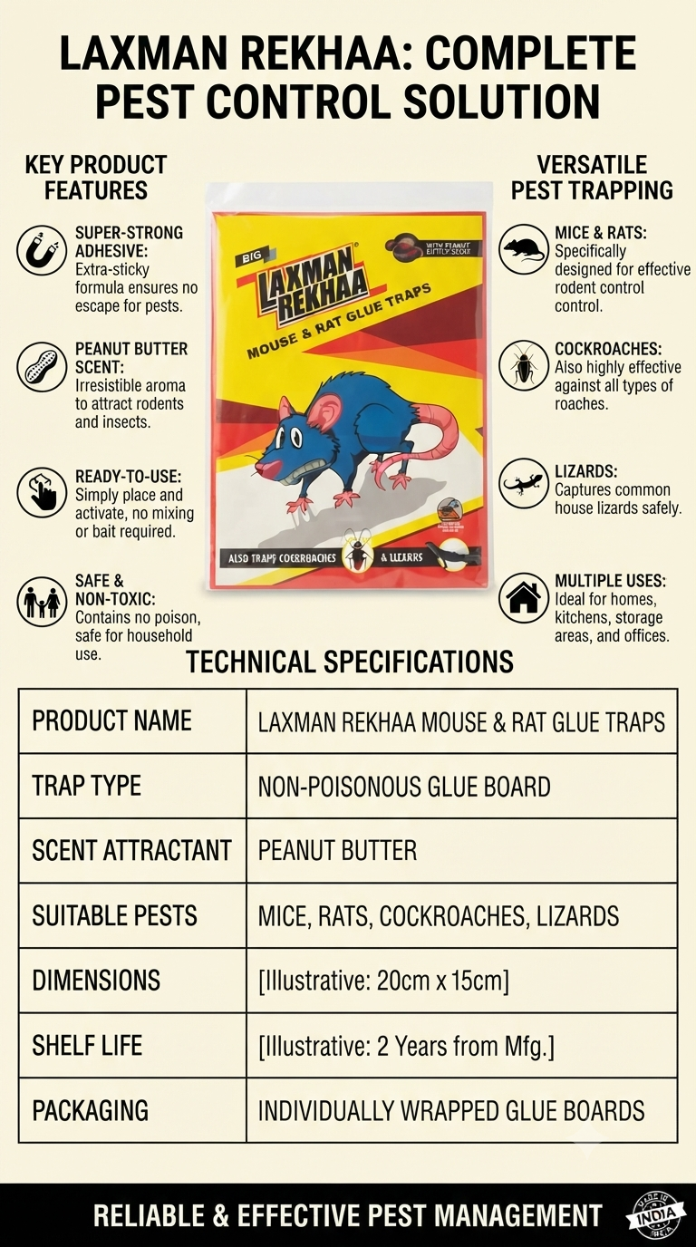 LAXMAN REKHAA Mouse & Rat Glue Traps, Strong Sticky Glue Boards with Peanut Butter Scent, Ready-to-Use Non-Poisonous Pest Trap for Mice, Rats, Cockroaches & Lizards, Home & Office Pest Control