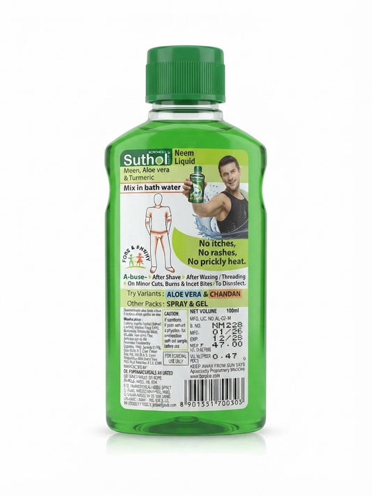 Suthol Body Hygiene Liquid Neem, Antiseptic Body Liquid with Neem Extract, Cooling & Soothing Hygiene Liquid for External Use, For Everyday Skin Hygiene