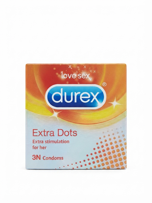 Durex Extra Dots Condoms, 3 Count Pack, Dotted Textured Condoms for Enhanced Stimulation, Lubricated Latex Condoms