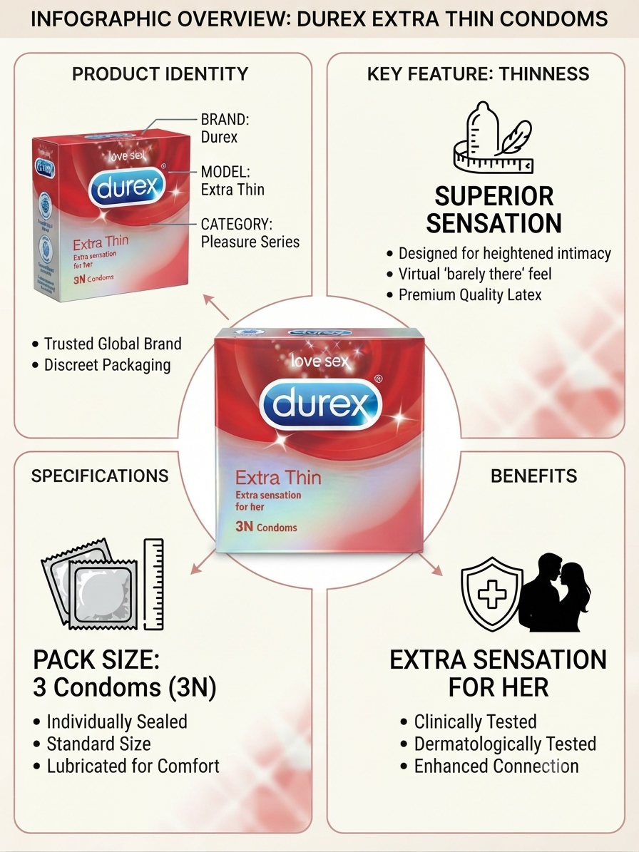 Durex Extra Dots Condoms, 3 Count Pack, Dotted Textured Condoms for Enhanced Stimulation, Lubricated Latex Condoms