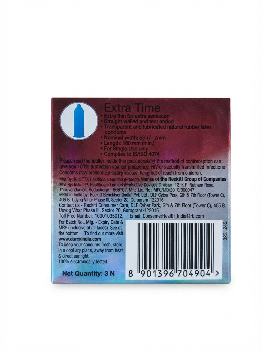 Durex Extra Dots Condoms, 3 Count Pack, Dotted Textured Condoms for Enhanced Stimulation, Lubricated Latex Condoms