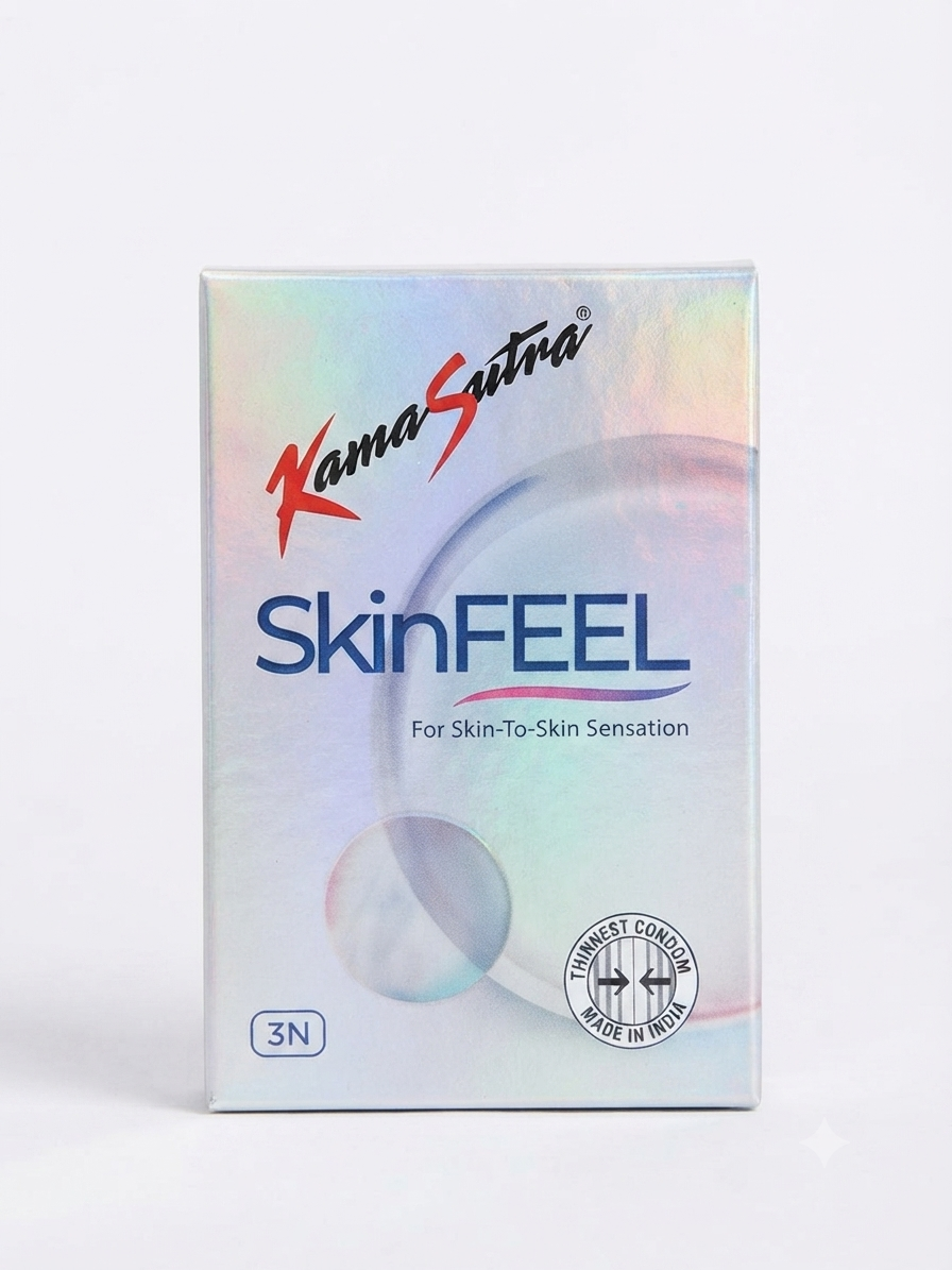 Kamasutra SkinFEEL Condoms, 3 Count Pack, Ultra Thin Condoms for Natural Sensation, Lubricated Latex Condoms, Individually Sealed