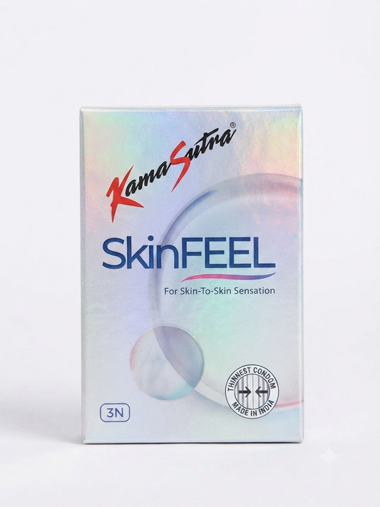 Kamasutra SkinFEEL Condoms, 3 Count Pack, Ultra Thin Condoms for Natural Sensation, Lubricated Latex Condoms, Individually Sealed