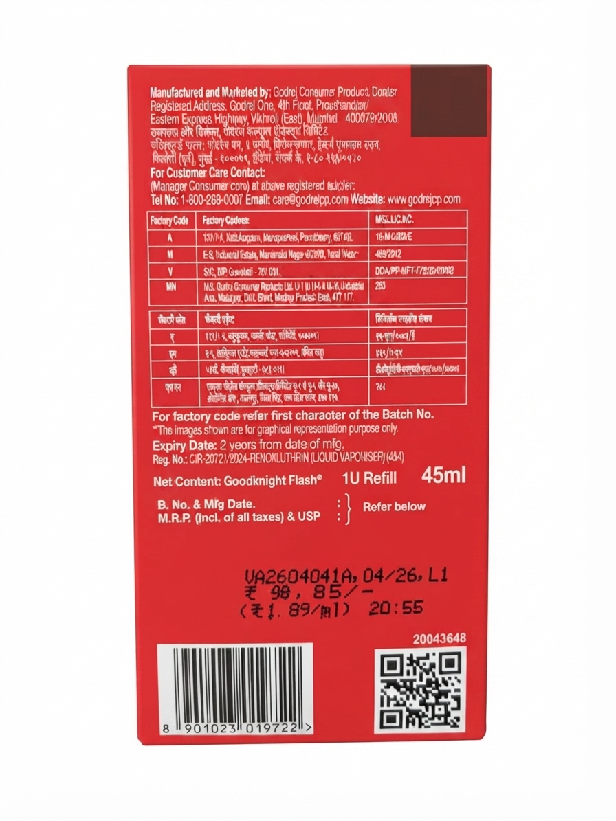 Godrej Good Knight Flash Liquid Vaporiser Refill, Mosquito Repellent Liquid, Refill Fits All Machines, Fast-Action Mosquito Protection for Home