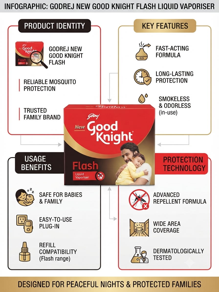 Godrej Good Knight Flash Liquid Vaporiser Refill, Fast-Acting Mosquito Repellent, Long-Lasting Indoor Protection, Easy Plug-In Refill for Good Knight Flash Range