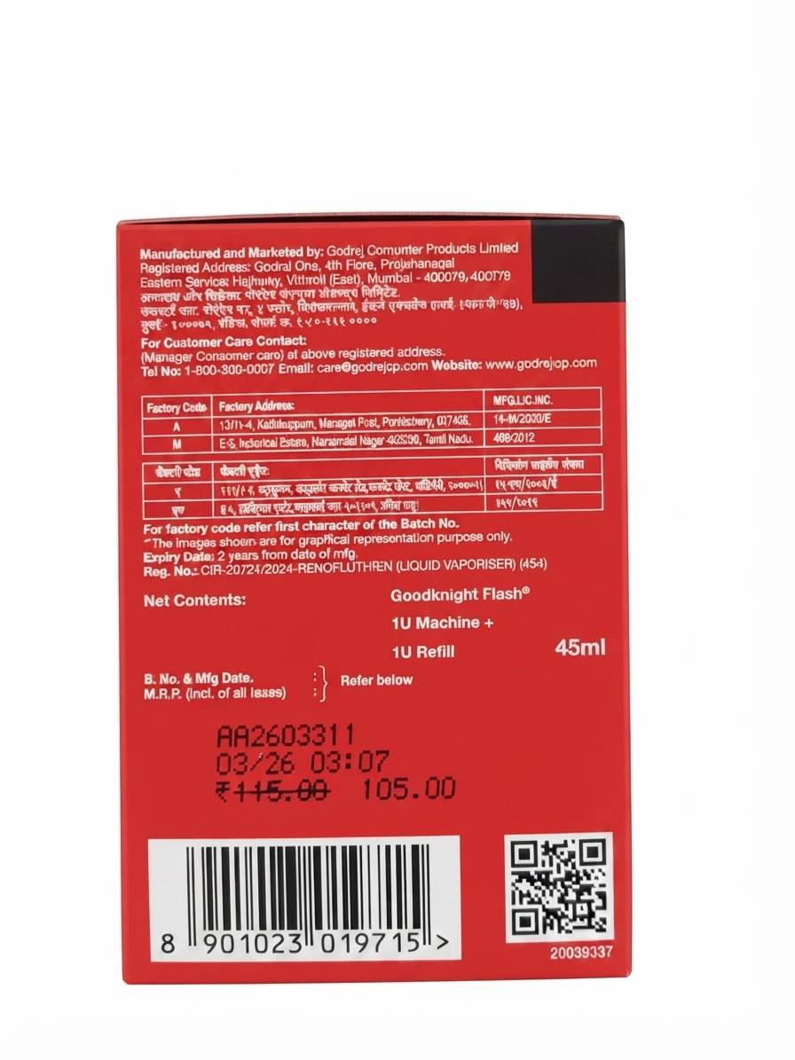Godrej Good Knight Flash Liquid Vaporiser Refill, Fast-Acting Mosquito Repellent, Long-Lasting Indoor Protection, Easy Plug-In Refill for Good Knight Flash Range