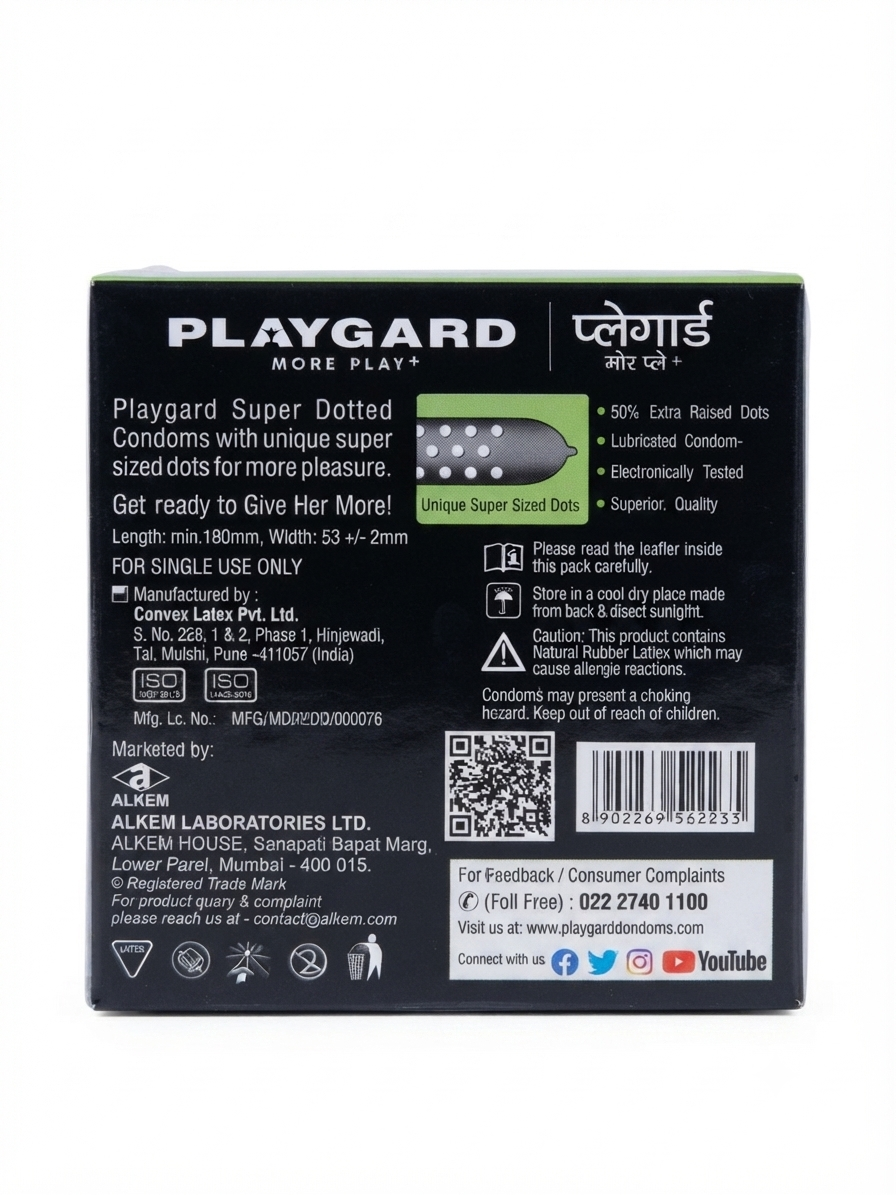 Playgard Flavoured Dotted Condoms, 3 Pieces Pack, Natural Rubber Latex, Pre-Lubricated, Assorted Flavours – Orange, Chocolate, Rose & Paan, Ribbed/Dotted Texture for Enhanced Sensation