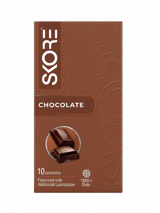 S.O.R.I Chocolate Flavoured Condoms, 10 Count, Dotted Texture, Additional Lubrication, Natural Rubber Latex, 53 ± 2 mm Width, Minimum 180 mm Length, Discreet Intimate Protection