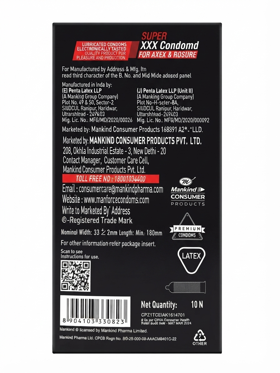 Product: Super XXL Condoms – 10 Count, Ribbed & Dotted, Lubricated, Natural Rubber Latex