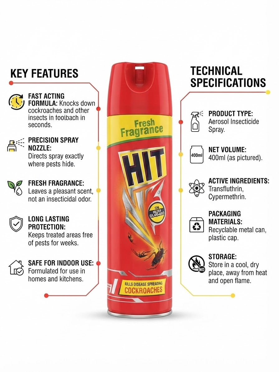 Product: HIT Fresh Fragrance Cockroach Killer Spray – 400 ml Aerosol Insecticide