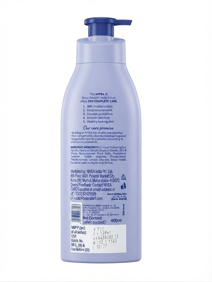 NIVEA Shea Smooth Body Milk Lotion, 400ml | 48H Deep Moisture | With Shea Butter & Deep Moisture Serum | For Dry to Very Dry Skin | 5-in-1 Complete Care