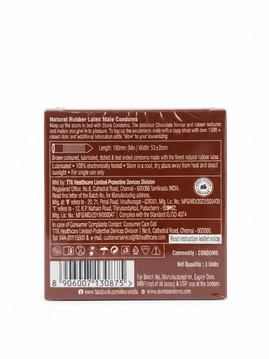 SKORE Not Out 3N Condoms, 3 Count | Climax Delay Condoms with Additional Lubrication | 1500+ Raised Dots for Stimulation | Natural Rubber Latex | ISO 4074 Compliant