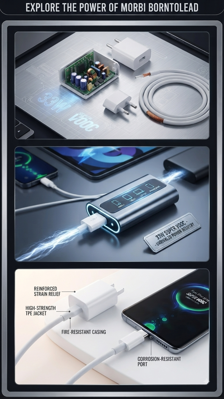 MORBI 33W Super VOOC Fast Charger Adapter with USB Cable, A-40 Charging Kit, USB-A Power Adapter, Fast Charging Compatible with Supported Devices