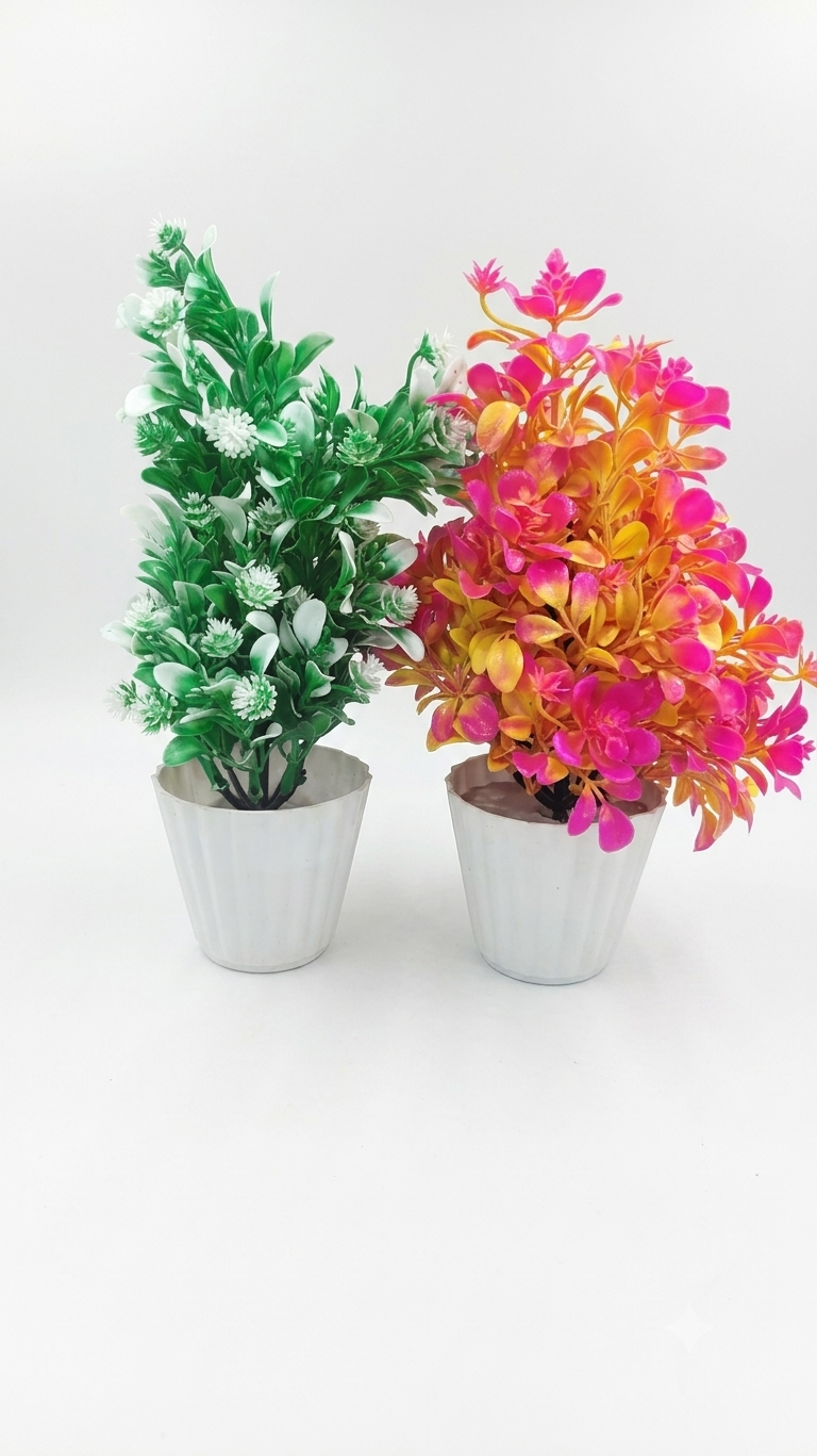 Product: Artificial Decorative Flower Plant with Pot – Pink & Yellow, Approx. 20 cm