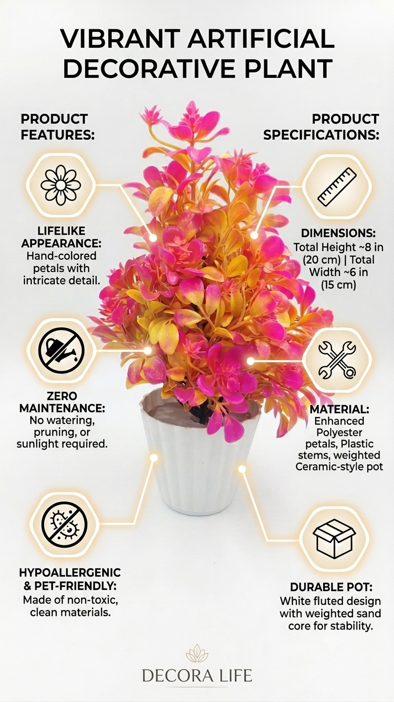 Product: Artificial Decorative Flower Plant with Pot – Pink & Yellow, Approx. 20 cm
