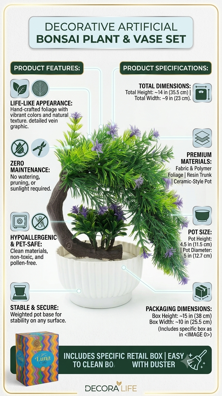 Artificial Potted Plant for Home Decor, Faux Greenery Plant with Realistic Leaves, Maintenance Free Decorative Plant for Living Room, Bedroom, Office, Table & Shelf, 14 Inch