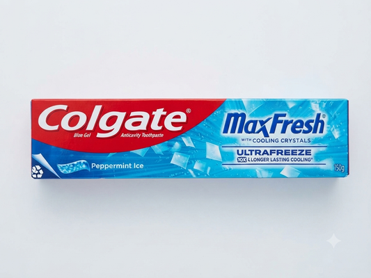 Colgate MaxFresh UltraFreeze Toothpaste, Peppermint Ice Gel with Cooling Crystals, Deep Cavity Protection & Long-Lasting Freshness, 150g