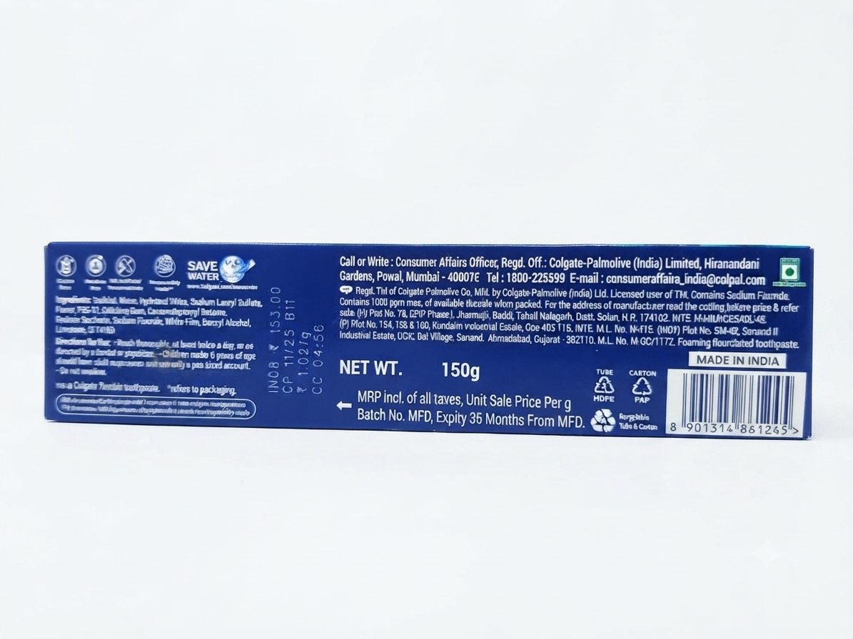 Colgate MaxFresh UltraFreeze Toothpaste, Peppermint Ice Gel with Cooling Crystals, Deep Cavity Protection & Long-Lasting Freshness, 150g