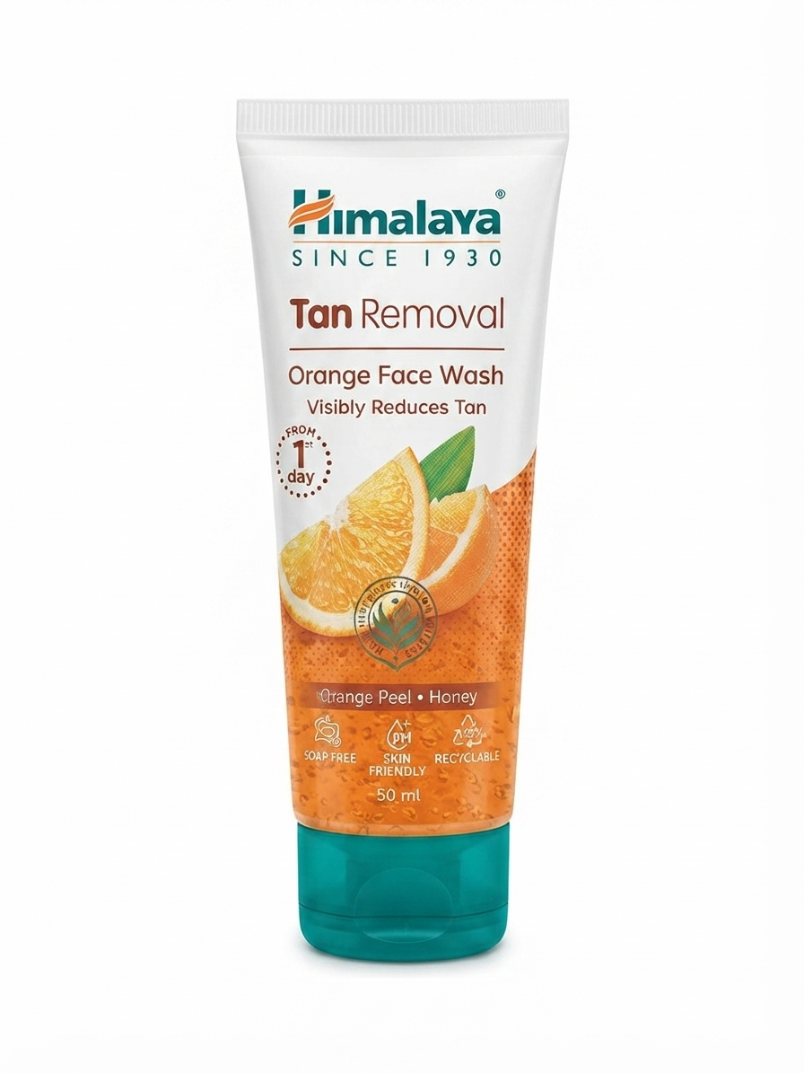 Himalaya Tan Removal Orange Face Wash, Orange Peel & Honey Face Cleanser for Tan Removal, Soap-Free Facial Cleanser for Fresh-Looking Skin, 50 ml