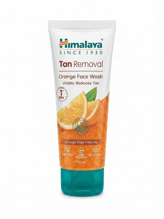 Himalaya Tan Removal Orange Face Wash, Orange Peel & Honey Face Cleanser for Tan Removal, Soap-Free Facial Cleanser for Fresh-Looking Skin, 50 ml