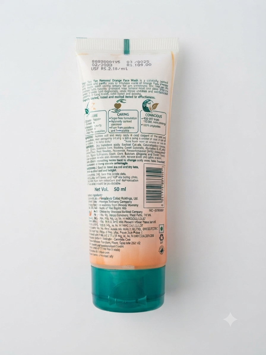 Himalaya Tan Removal Orange Face Wash, Orange Peel & Honey Face Cleanser for Tan Removal, Soap-Free Facial Cleanser for Fresh-Looking Skin, 50 ml