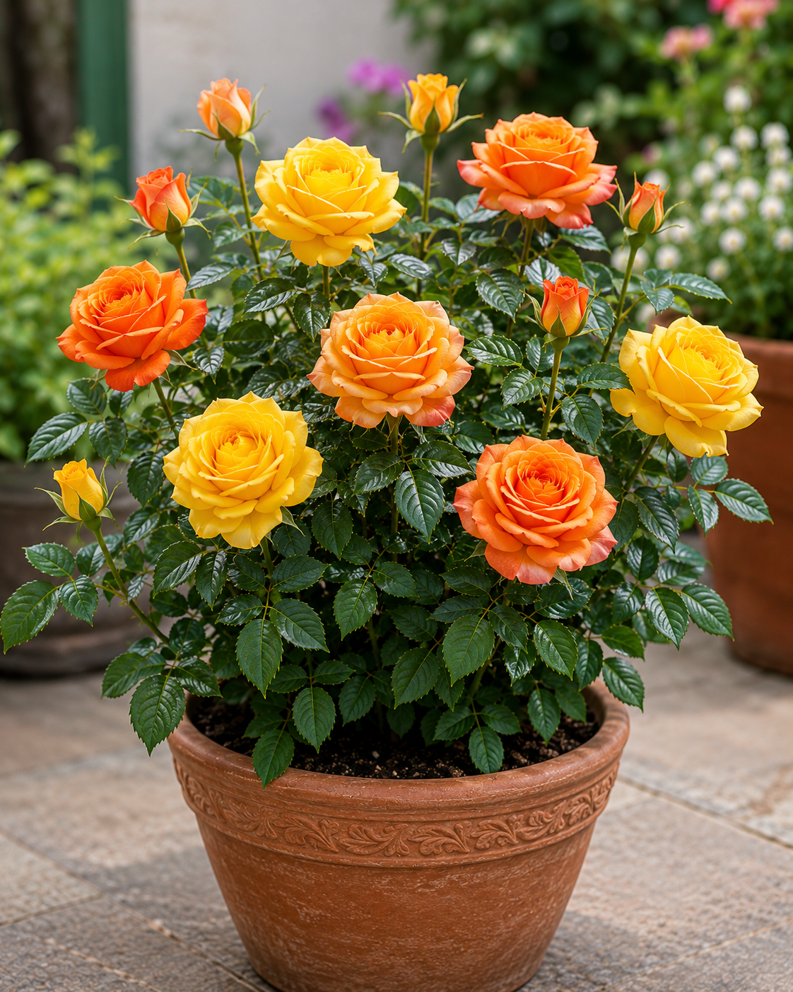 A vibrant combination of orange and yellow blooms that brings warmth, happiness, and beauty to any garden, balcony, patio, or indoor space.