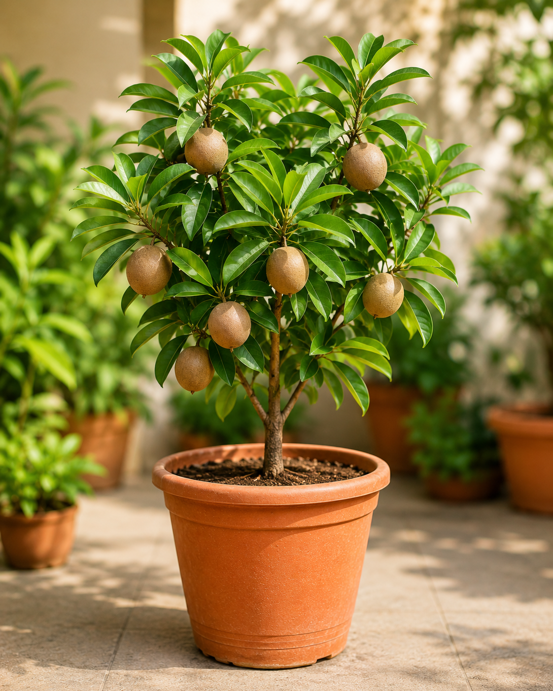 Live Chiku Plant in Pot | Sapodilla Fruit Plant | Healthy Fruit Bearing Live Plant for Home Garden, Balcony & Terrace | Easy to Grow Outdoor Plant
