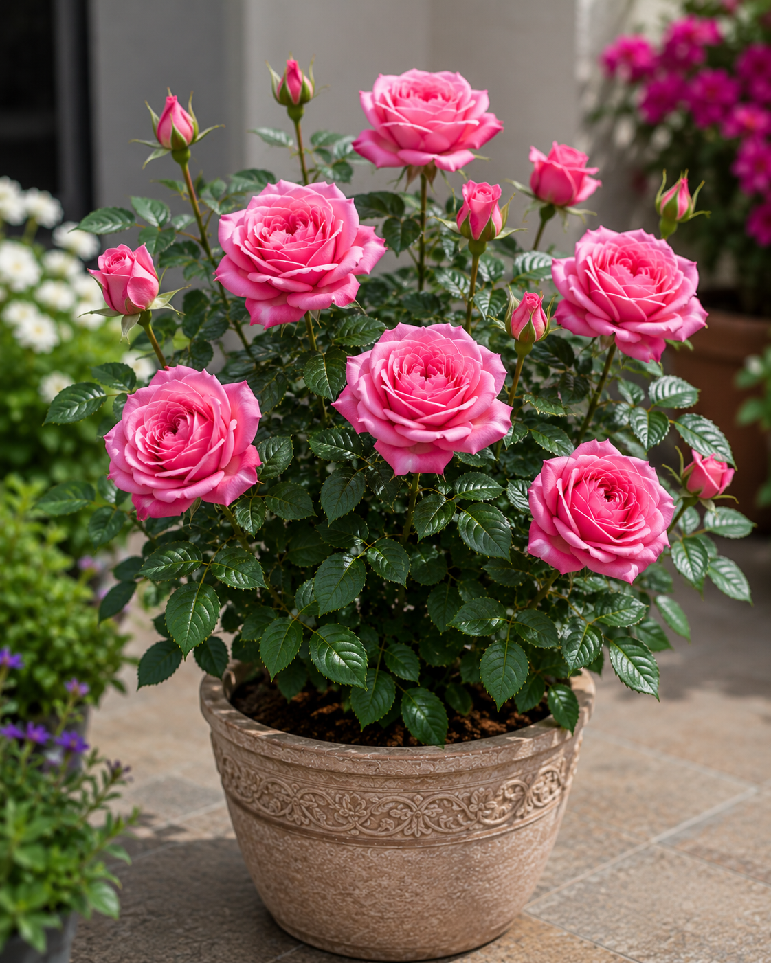 Pink Rose Plant adds elegance, beauty, and fragrance to gardens, balconies, patios, and indoor spaces. Produces attractive blooms throughout the flowering season.