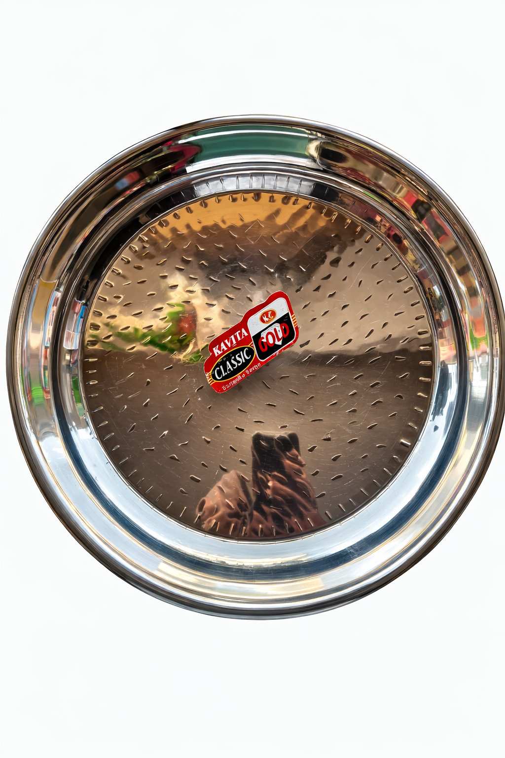 Kavita Classic Gold 34 Inch Stainless Steel Serving Tray | Heavy Duty Round Steel Plate