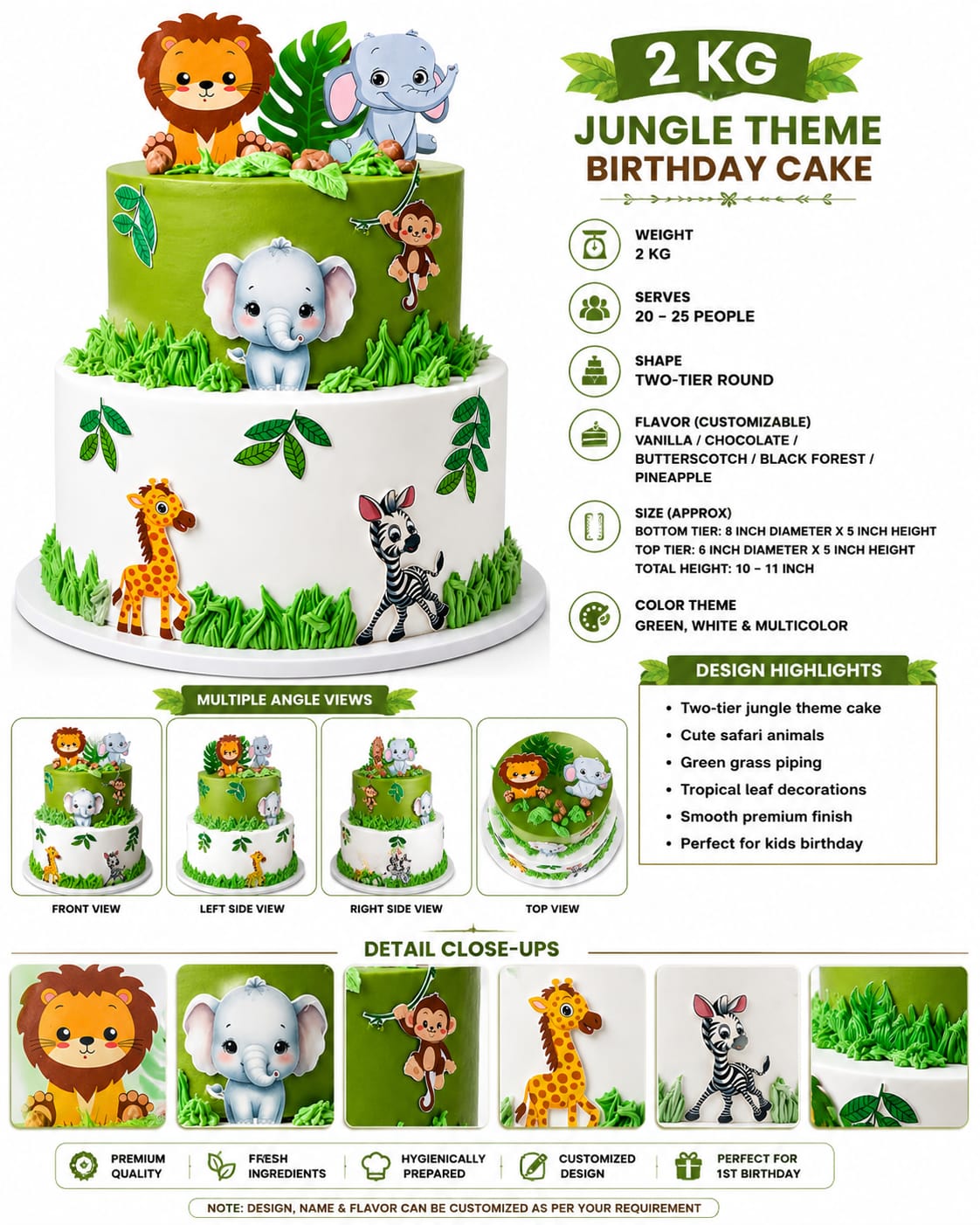 Freshly Baked 1.5 KG Teddy Bear First Birthday Cake | Personalized Name Fresh Cream & Fondant Cake | Custom Flavors (Vanilla, Chocolate, Butterscotch, Black Forest, Pineapple) | Serves 15–20 People