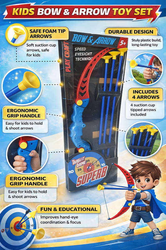 Kids Bow & Arrow Toy Set with Suction Cup Arrows | Archery Set for Kids 5+ Years