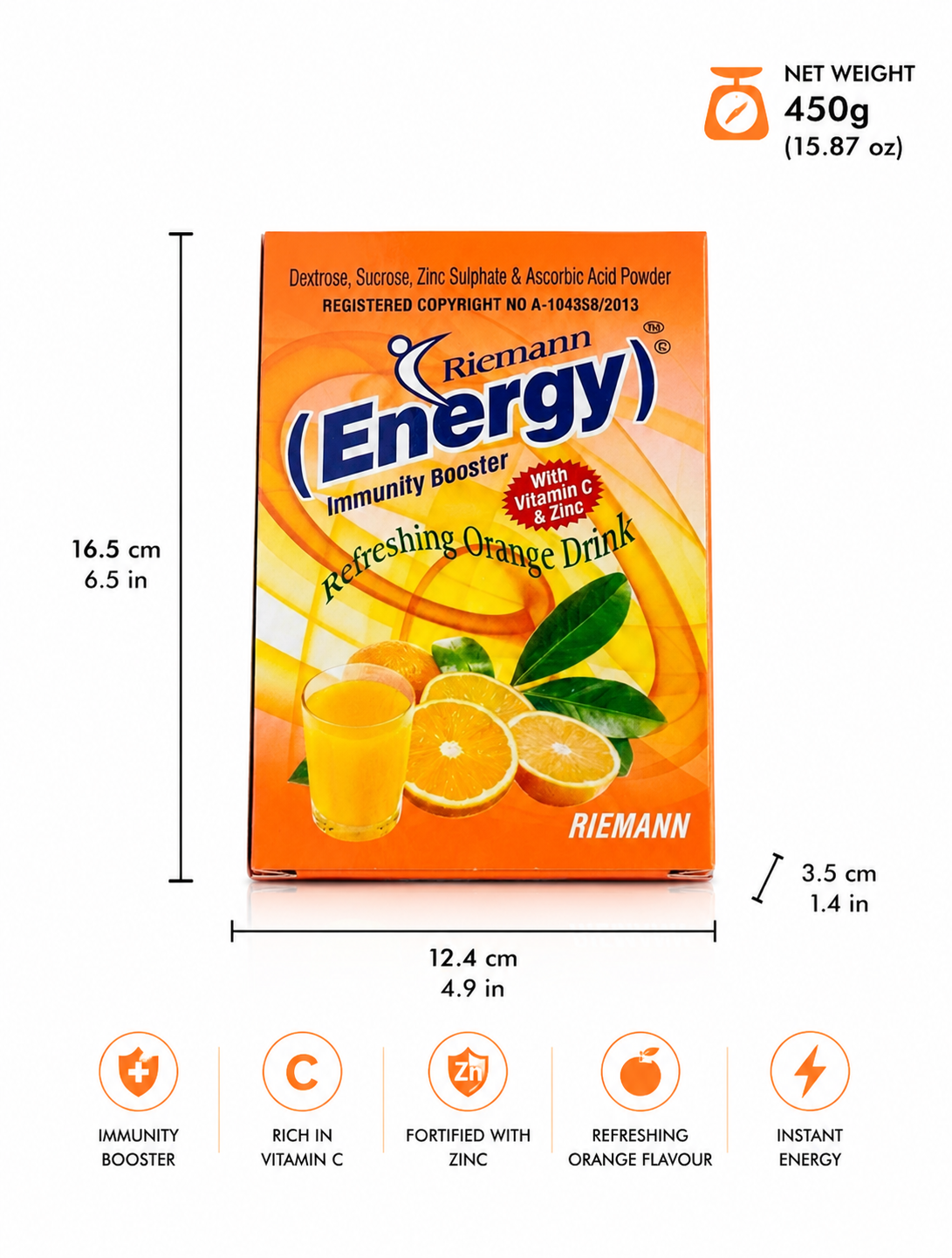 Refreshing orange drink powder enriched with Vitamin C and Zinc to support daily wellness and provide a delicious, energizing beverage experience.