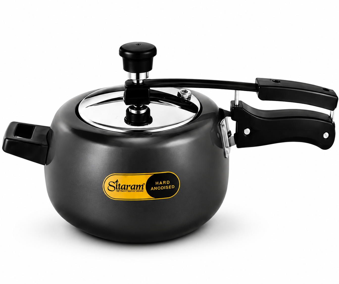 Sitaram Hard Anodised Pressure Cooker 2 Litre | Inner Lid Pressure Cooker | 3 Ply Sandwich Bottom | Induction & Gas Compatible | Hard Anodized Aluminium Cooker | Black