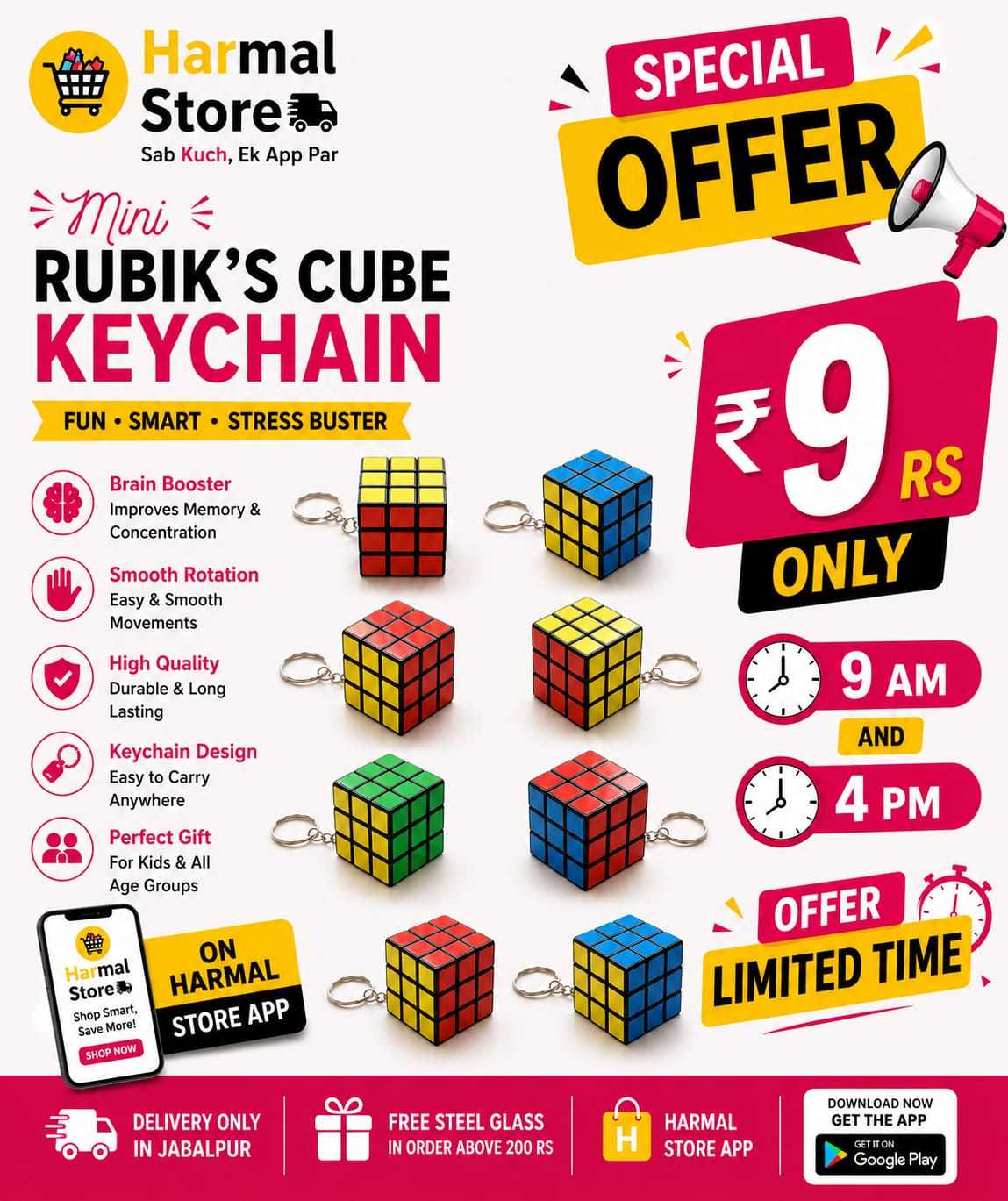 Mini Rubik's Cube Keychain for Kids & Adults | 3x3 Puzzle Cube Key Ring | Brain Teaser Fidget Toy |
