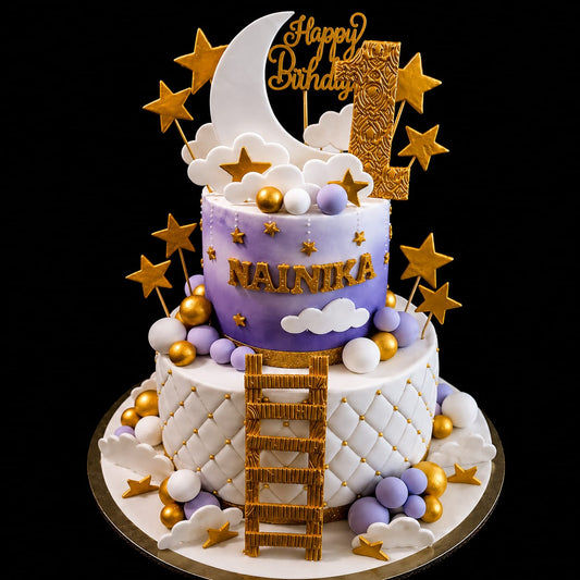 Freshly Baked 1.5 KG Teddy Bear First Birthday Cake | Personalized Name Fresh Cream & Fondant Cake | Custom Flavors (Vanilla, Chocolate, Butterscotch, Black Forest, Pineapple) | Serves 15–20 People