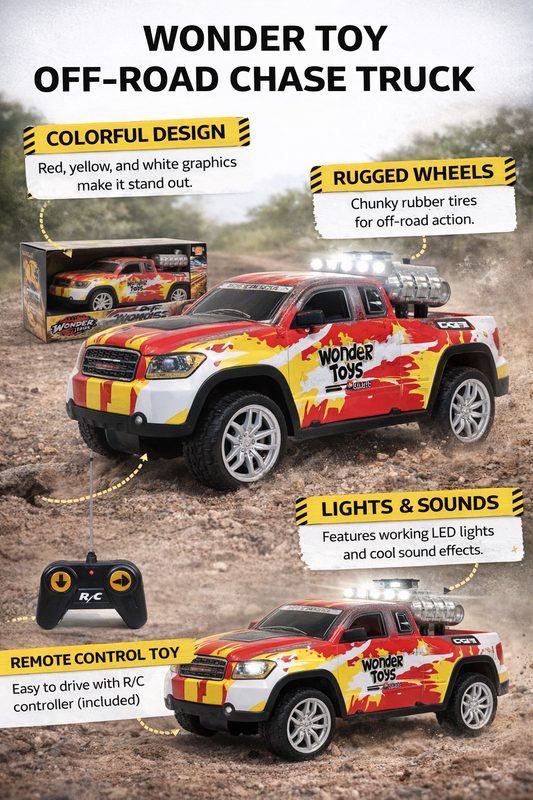 Wonder Toy Off-Road Chase Truck for Kids | R/C Remote Control Car with LED Lights & Sound