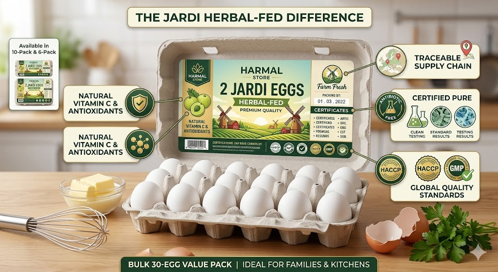 Harmal Store Bulk 30-Egg Value Pack – Fresh Jardi Herbal-Fed Eggs – Natural Amla-Infused Nutrition with Enhanced Folic Acid & Vitamin C – Certified Antibiotic-Free & Traceable