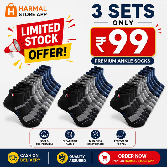 Premium Ankle Socks for Men & Women | Pack of 3 Sets | Breathable Cotton Blend Sports Socks | Soft, Stretchable & Comfortable | Everyday Casual & Athletic Socks